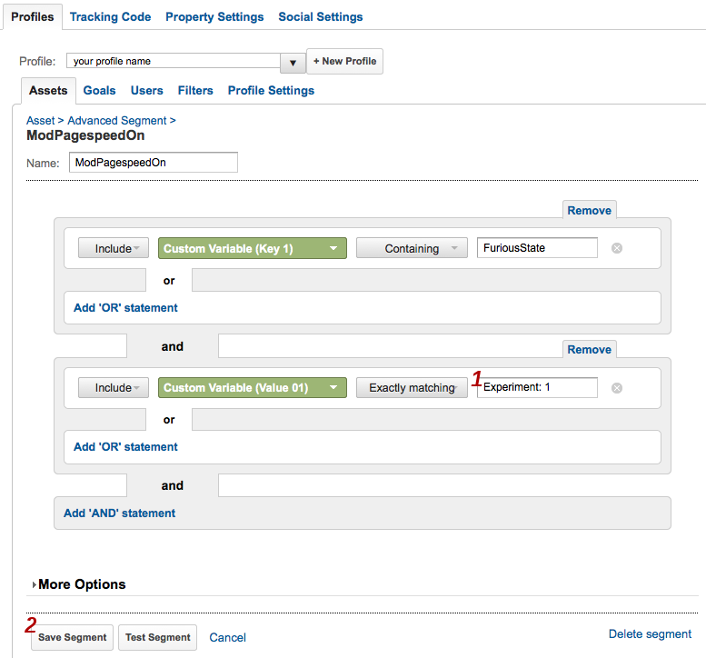 Advanced segment settings.