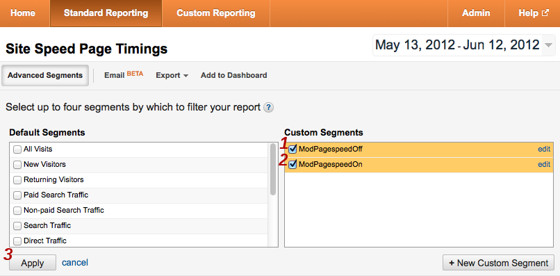 Advanced segment selection screen.